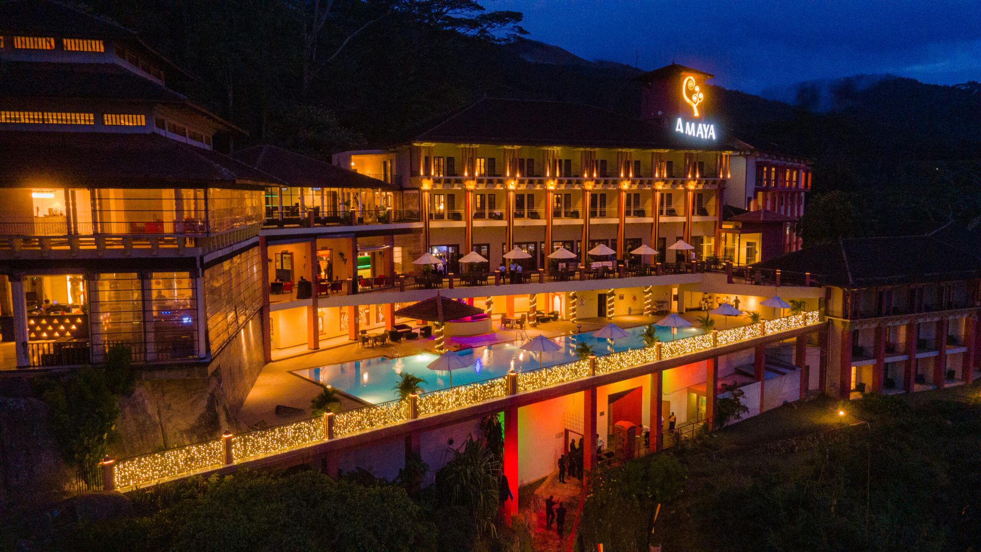 Amaya Hills Kandy lit up at night