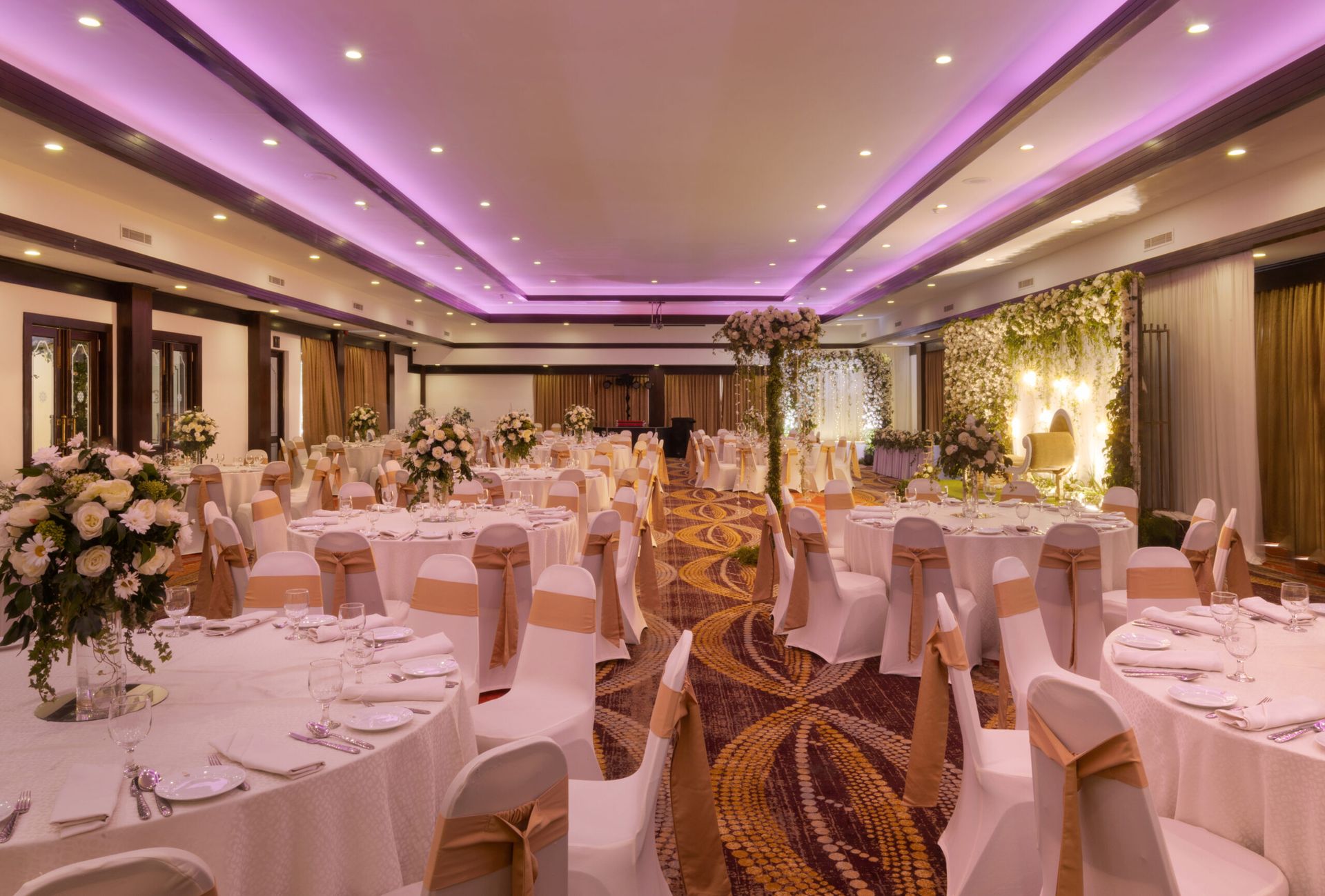 A hall at Amaya Hills Kandy decorated for a wedding reception