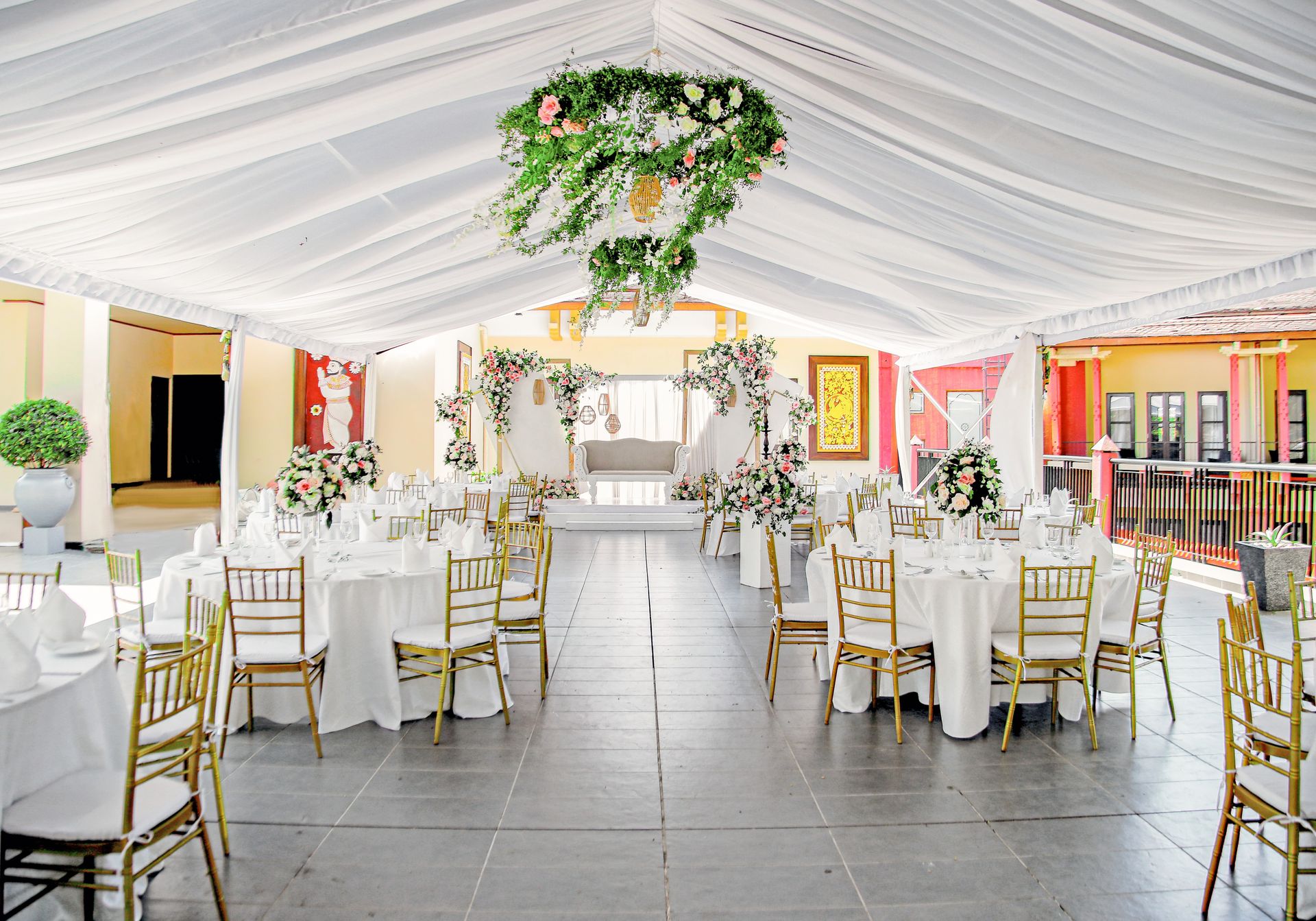 Indoor wedding reception venue setup at Amaya Hills Kandy