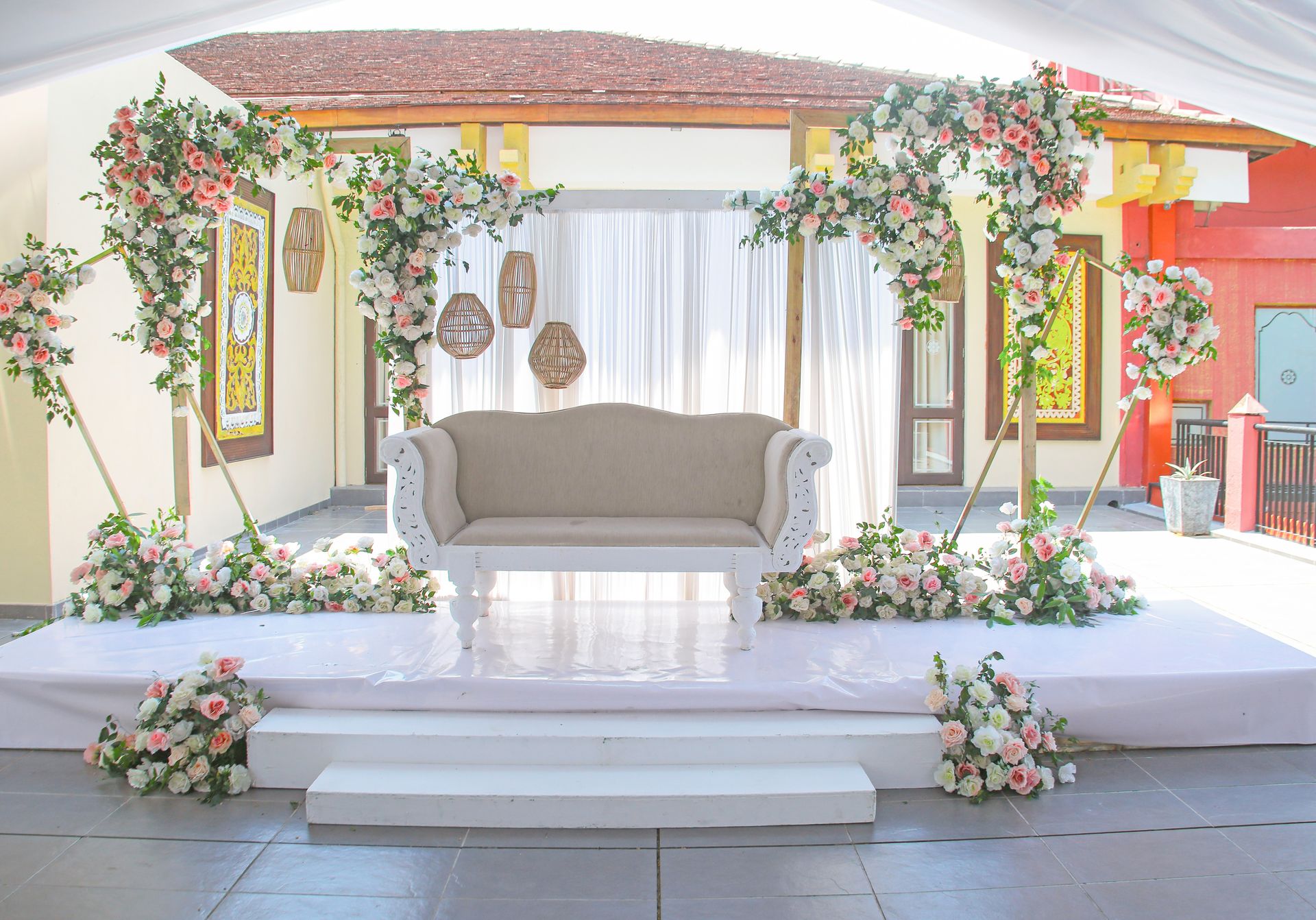 Settee back with floral decor as a background at Amaya Hills Kandy