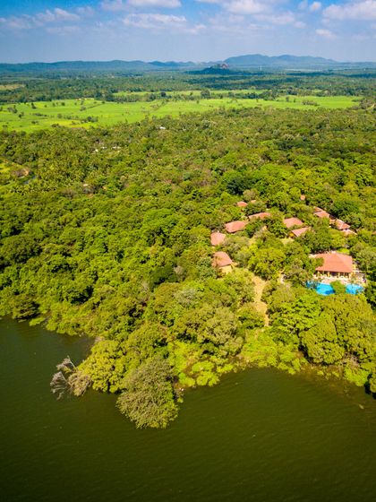 Aerial view of Amaya Lake Dambulla and the surrounding area 
