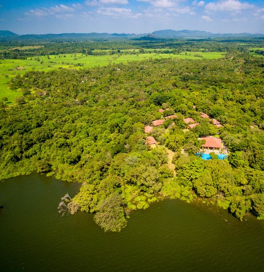 Aerial view of Amaya Lake Dambulla and the surrounding area 