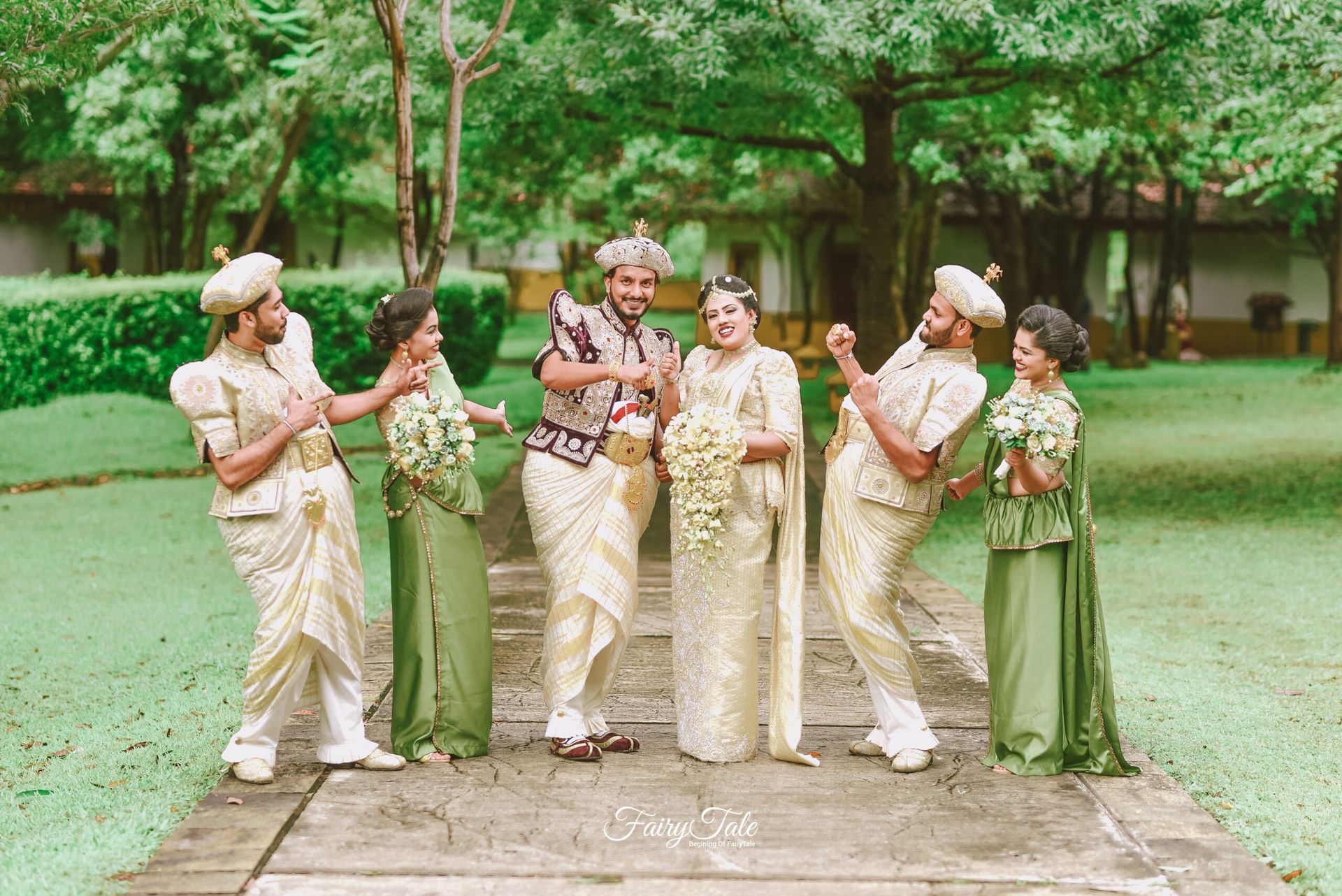 Wedding party in traditional Sri Lankan attire