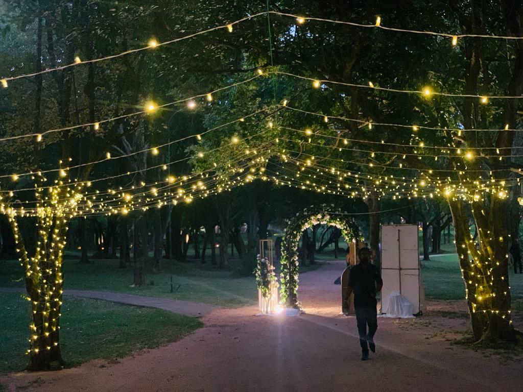 Fairy lights illuminating an outdoor path at Amaya Lake Dambulla