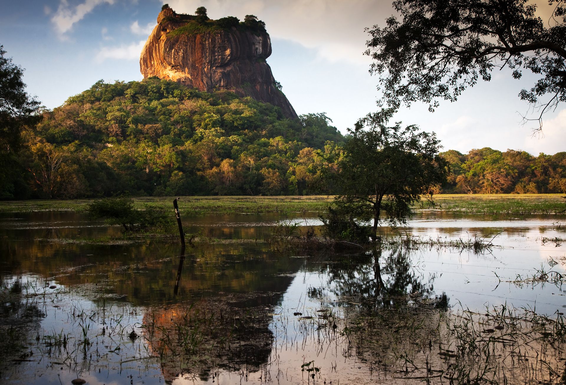 Sigiriya Rock Fortress as seen from a lake