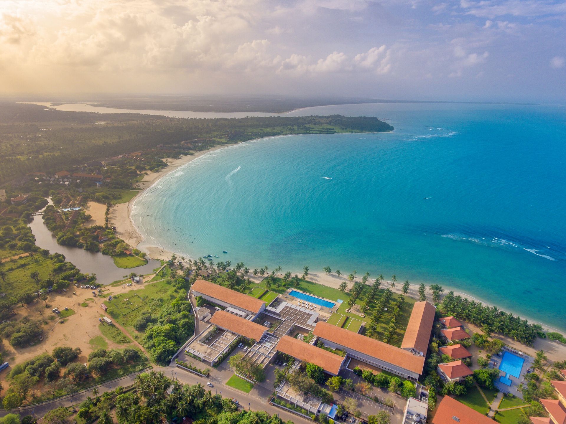 Aerial view of Amaya Beach Pasikudah and surrounding area