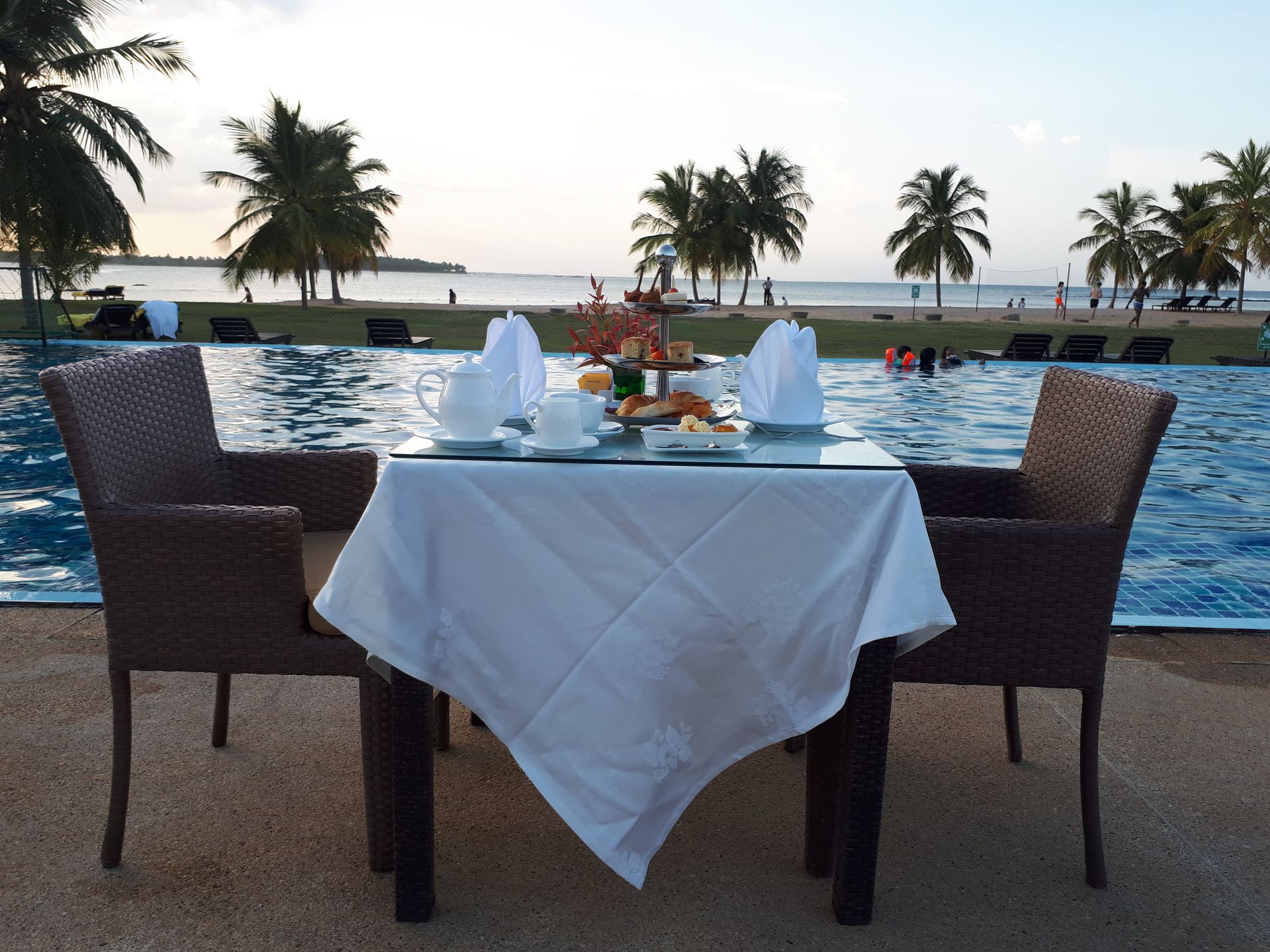 High tea set up by the pool 