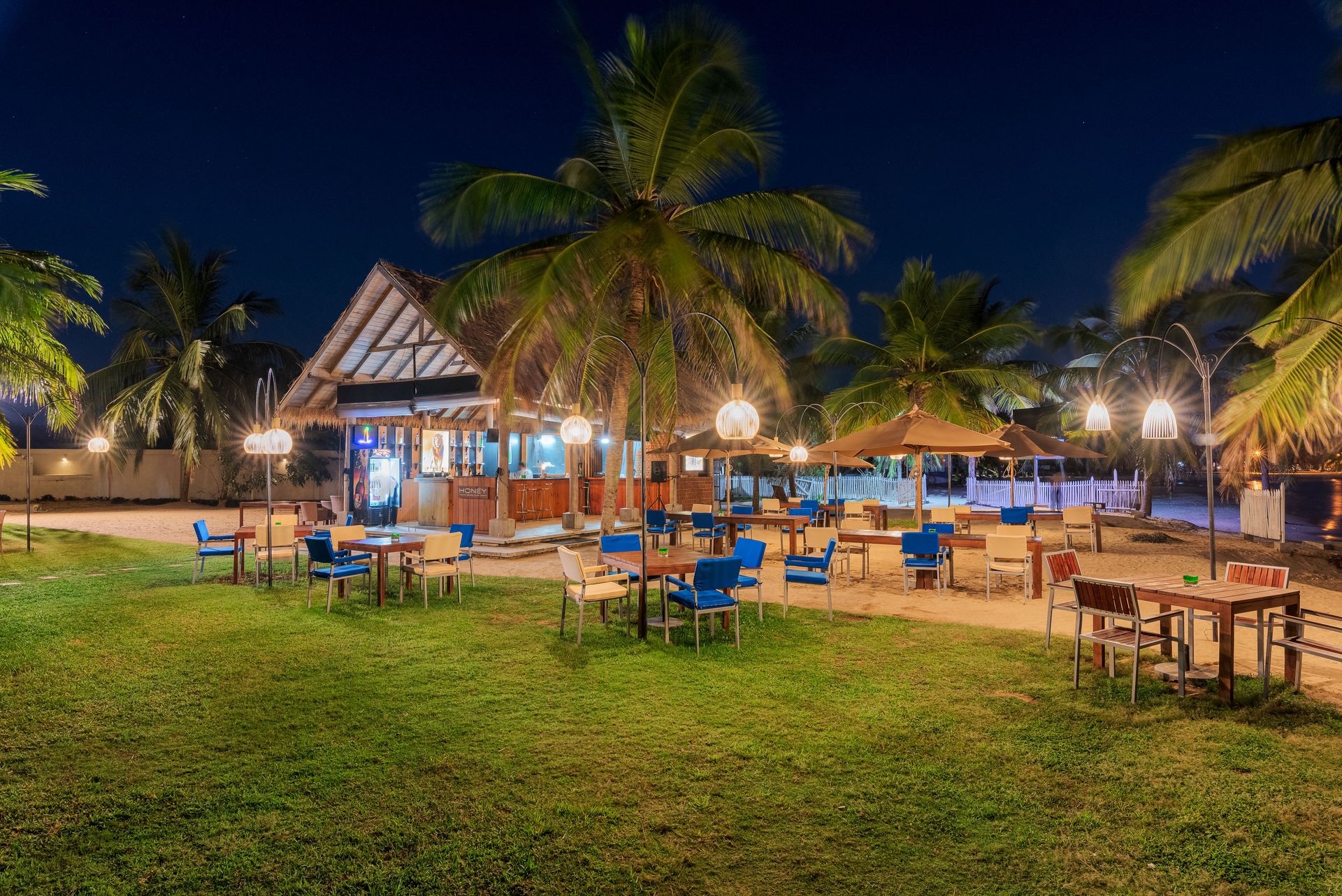 Outdoor seating at Honey Beach Club at Amaya Beach Pasikudah